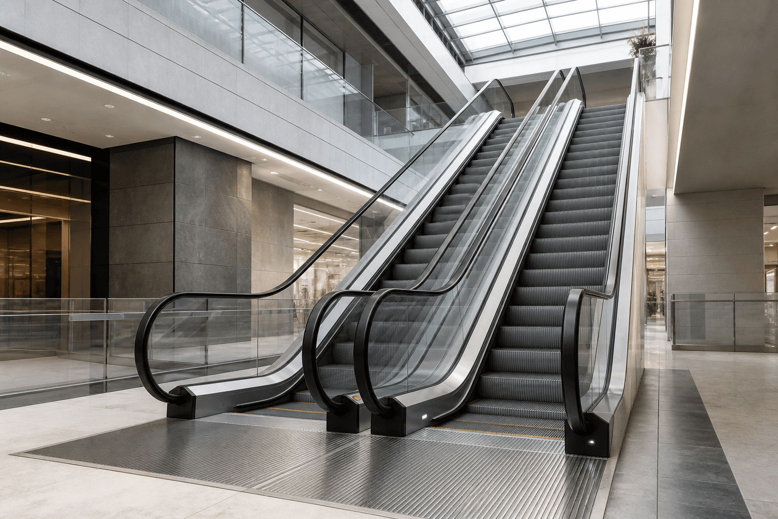 Concept visualization of an escalator in a contemporary public atrium